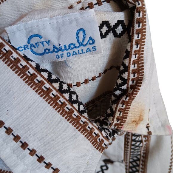 Vintage Women's Medium Tunic Top 1970s Striped Geometric Dallas Groovy Granny - Picture 8 of 8